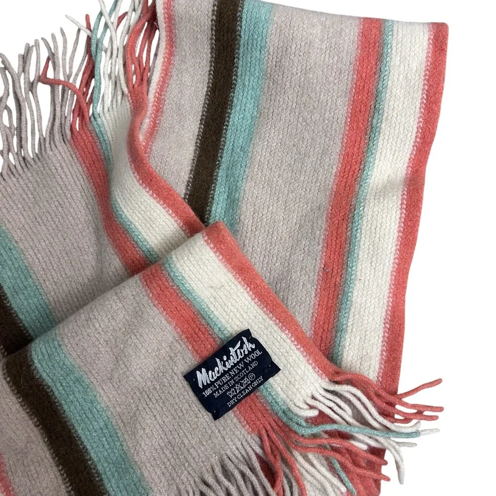 Mackintosh made in Scotland 100% pure new wool Striped Scarf With Fringe EUC‎